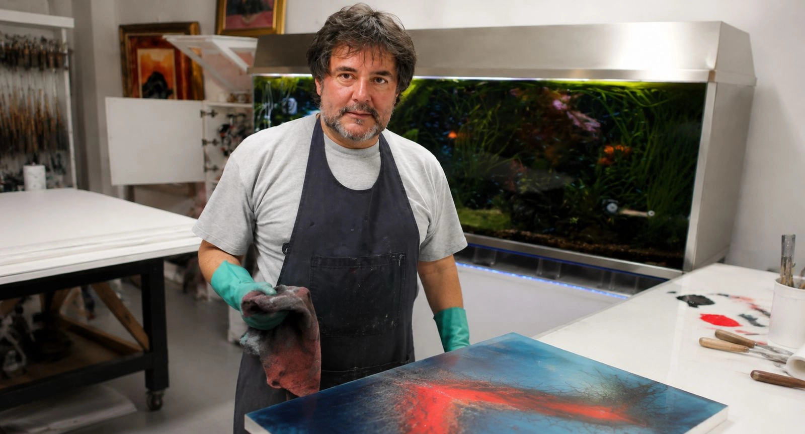 Frank Jalsovsky at Work in His Studio