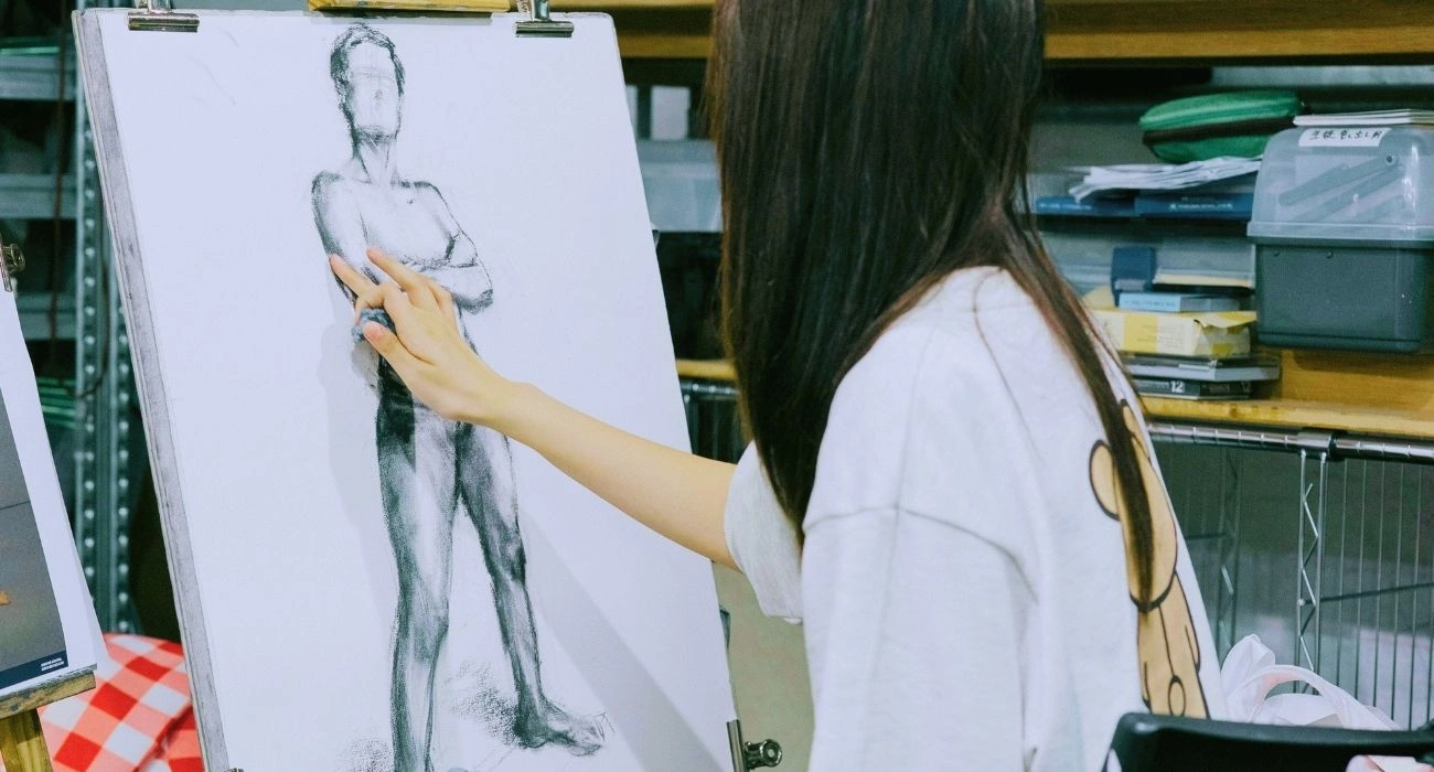 European artist in studio